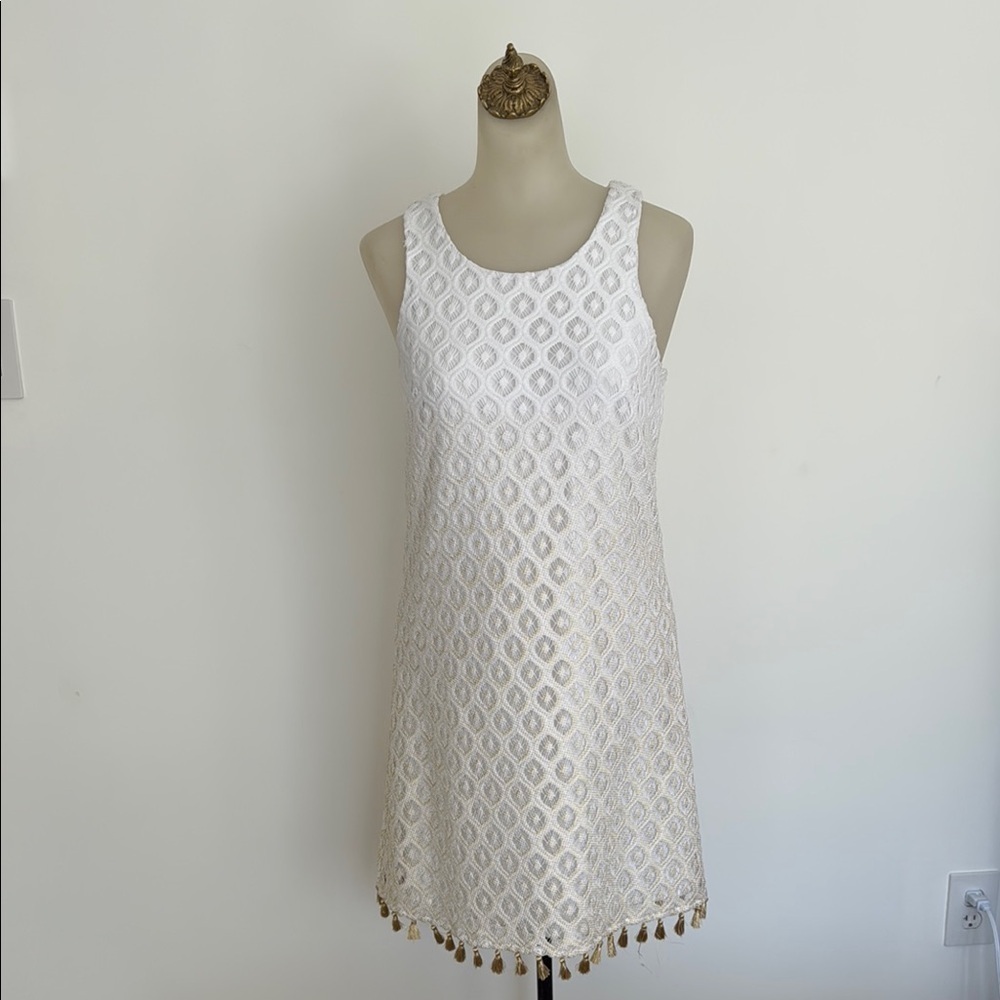 Lily Pulitzer White Lace Lined Dress Gold Detailing Women's Size Small - Picture 2 of 10